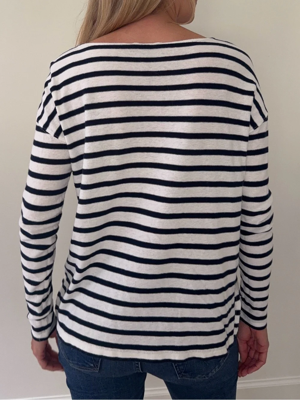 J. Crew Navy and White Striped Long-Sleeve Boatneck Top